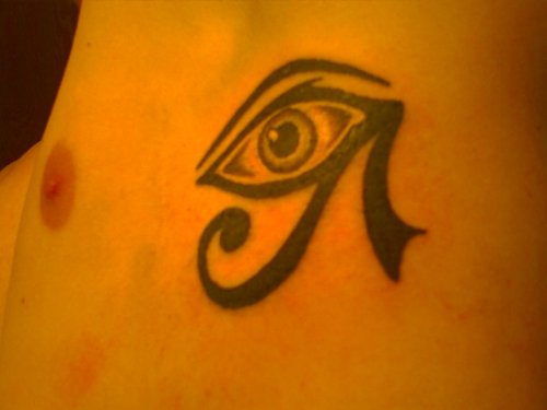 Black Ink Horus Eye Tattoo On Man Side